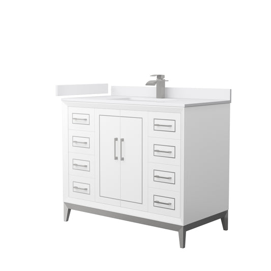 Marlena 42 " Single Vanity in White, White  Marble Top, Sink, Nickel Trim