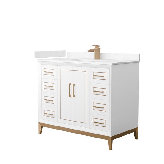 Marlena 42 " Single Vanity in White, Carrara  Marble Top, Sink, Bronze Trim