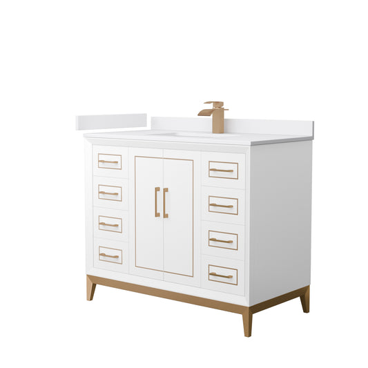 Marlena 42 " Single Vanity in White, White  Marble Top, Sink, Bronze Trim