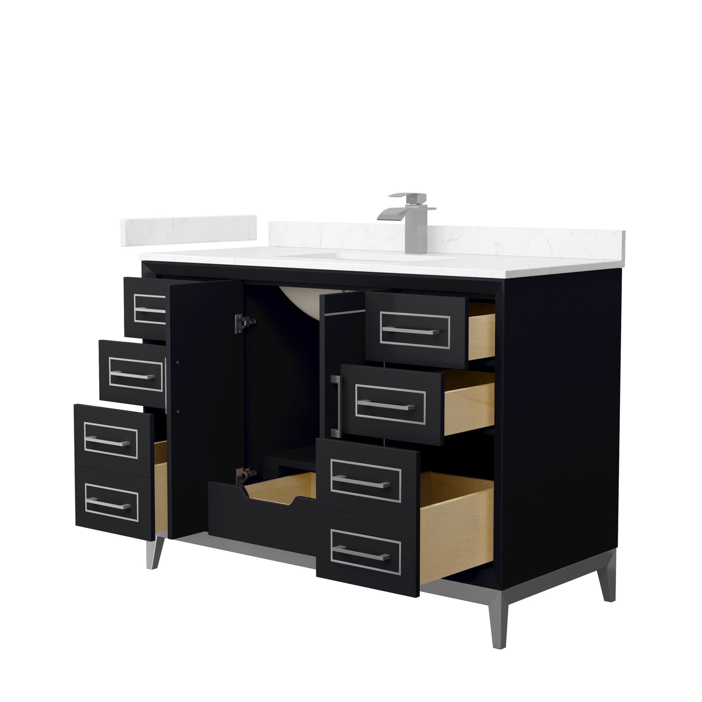 Marlena 48 " Single Vanity in Black, Carrara  Marble Top, Sink, Nickel Trim
