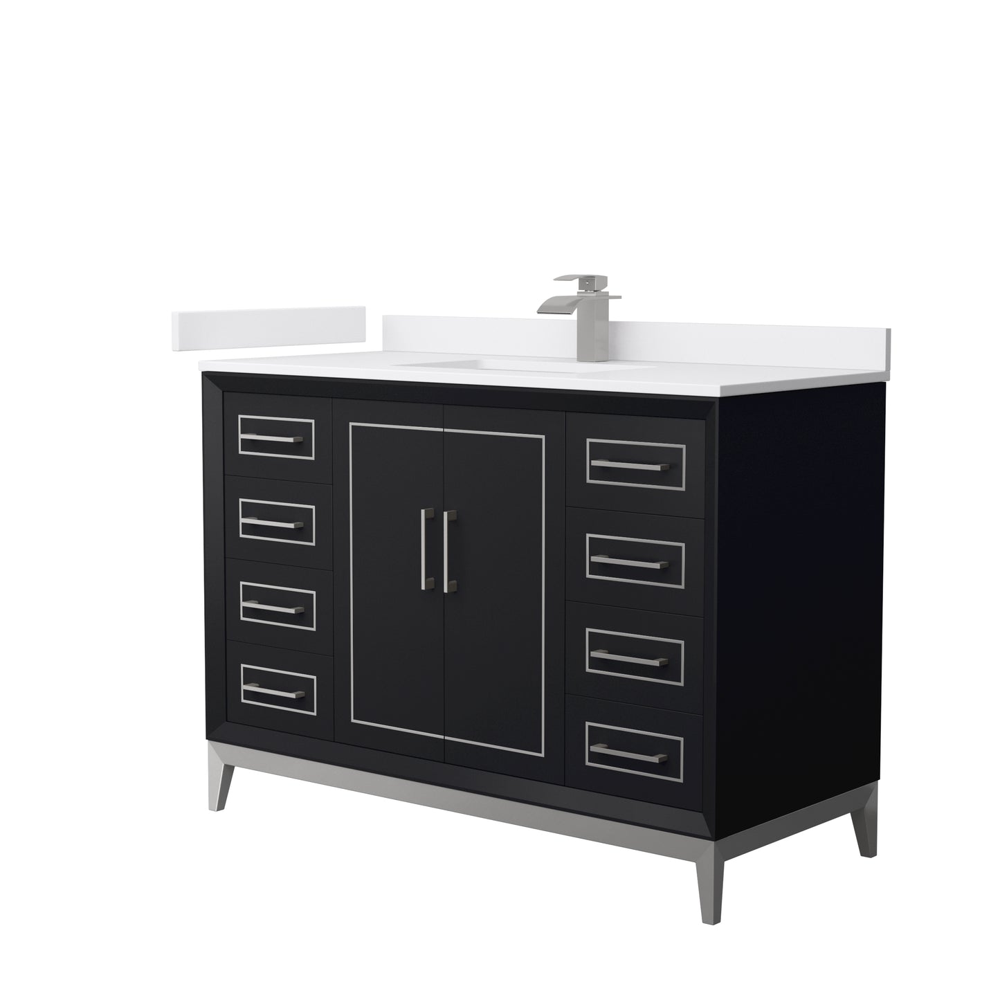Marlena 48 " Single Vanity in Black, White  Marble Top, Sink, Nickel Trim