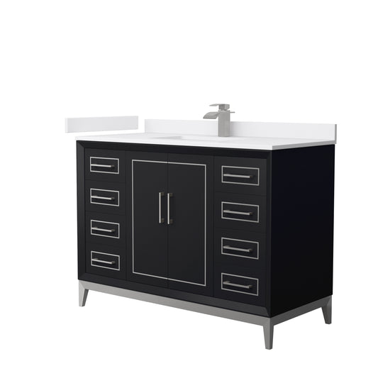 Marlena 48 " Single Vanity in Black, White  Marble Top, Sink, Nickel Trim