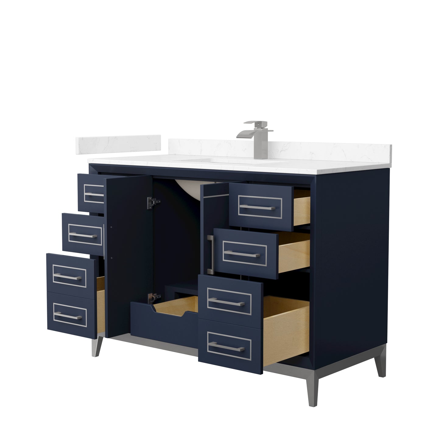 Marlena 48 " Single Vanity in Dark Blue, Carrara  Marble Top, Sink, Nickel Trim