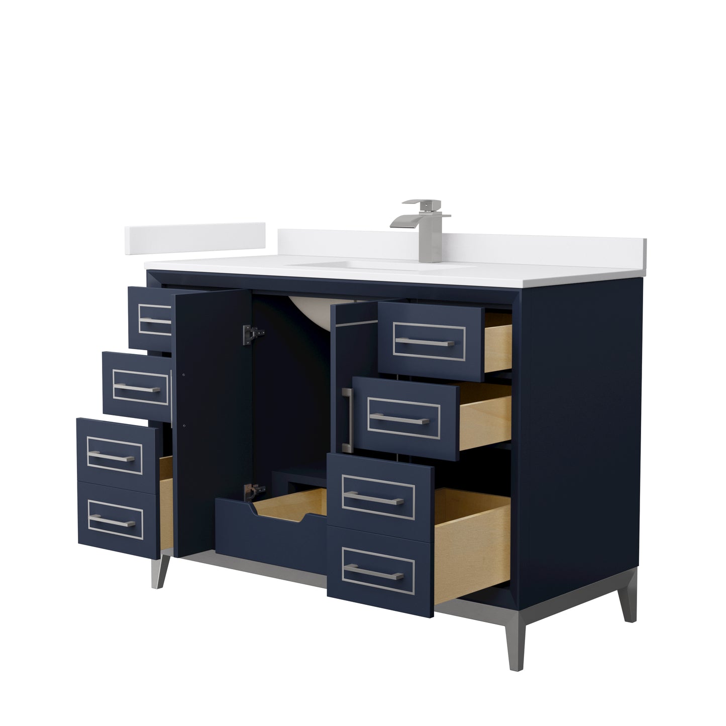 Marlena 48 " Single Vanity in Dark Blue, White  Marble Top, Sink, Nickel Trim