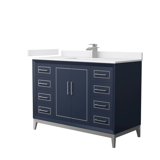 Marlena 48 " Single Vanity in Dark Blue, White  Marble Top, Sink, Nickel Trim