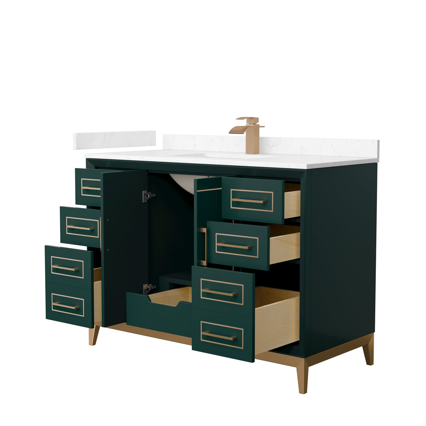 Marlena 48 " Single Vanity in Green, Carrara  Marble Top, Sink, Bronze Trim