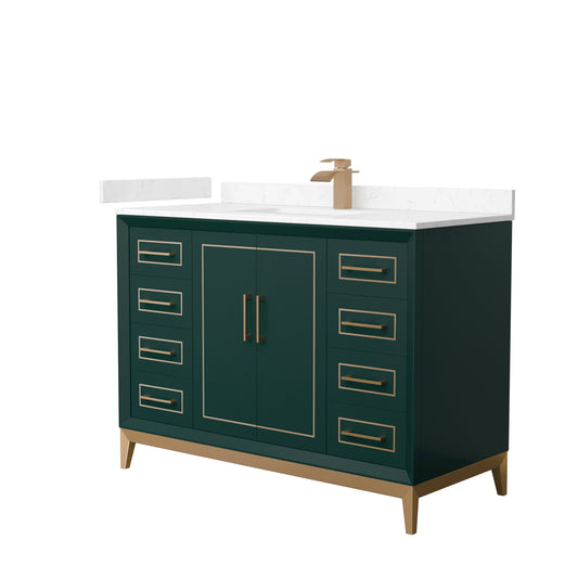 Marlena 48 " Single Vanity in Green, Carrara  Marble Top, Sink, Bronze Trim