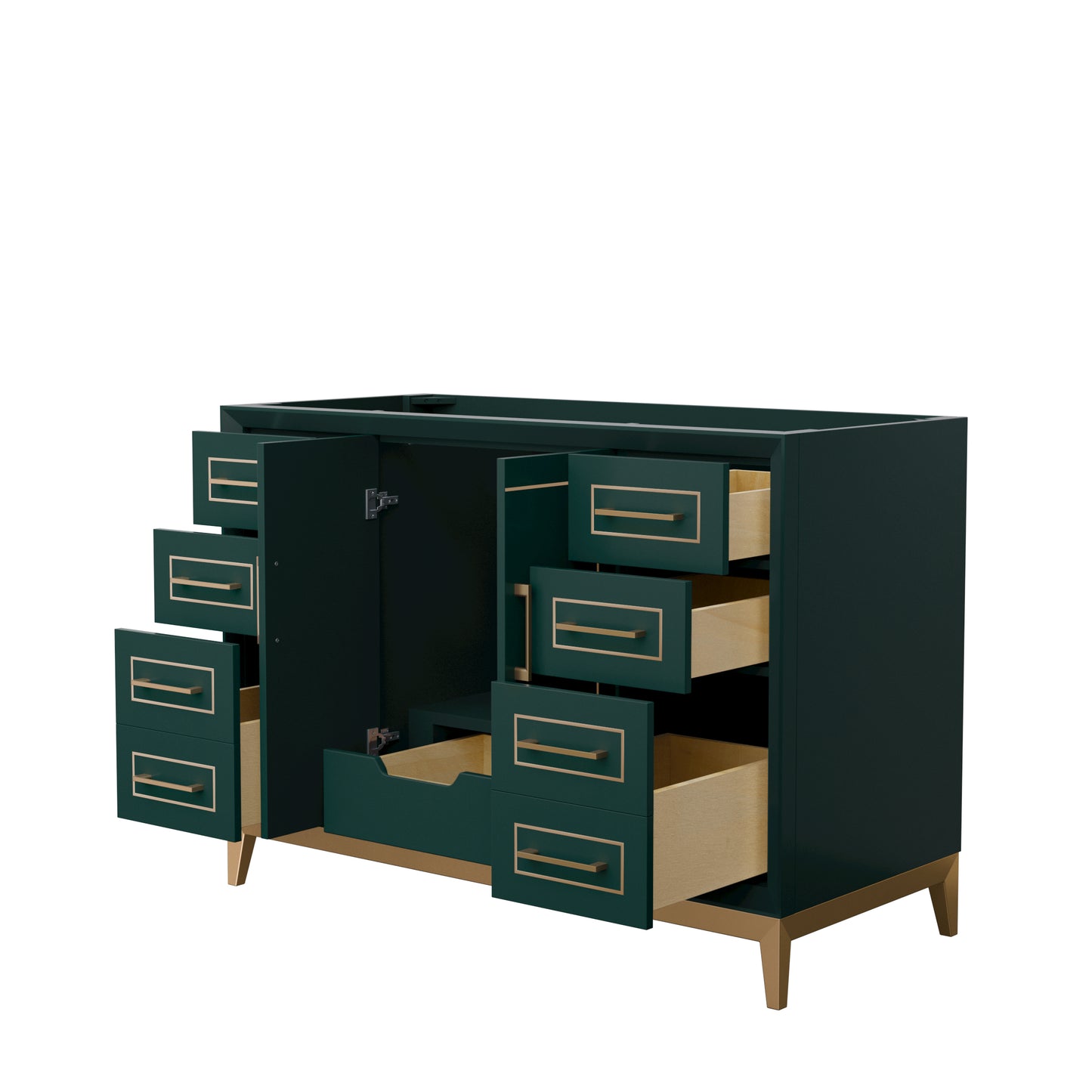 Marlena 48 Inch Single Vanity in Green, No Top, No Sink, Satin Bronze Trim