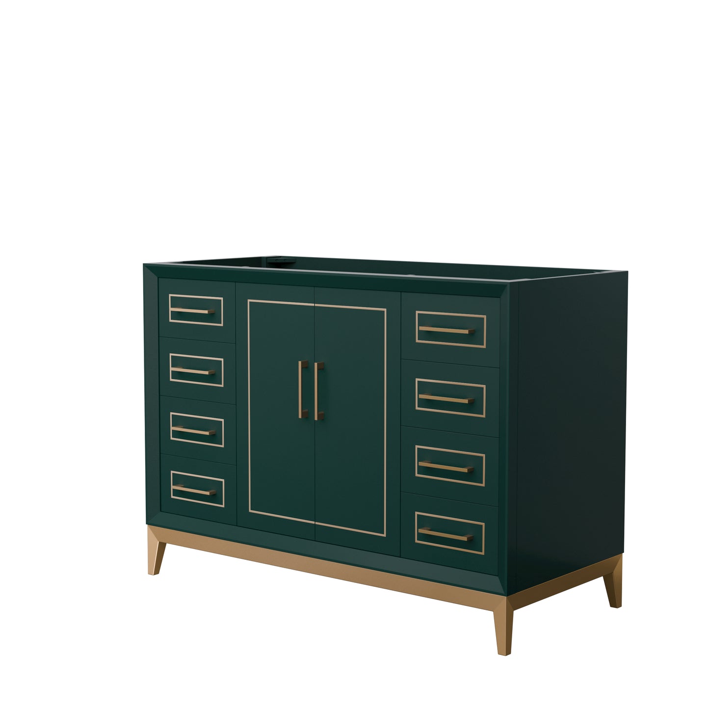 Marlena 48 Inch Single Vanity in Green, No Top, No Sink, Satin Bronze Trim