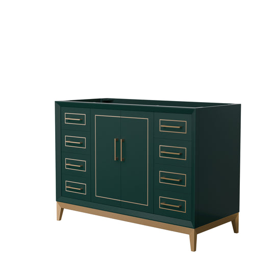 Marlena 48 Inch Single Vanity in Green, No Top, No Sink, Satin Bronze Trim