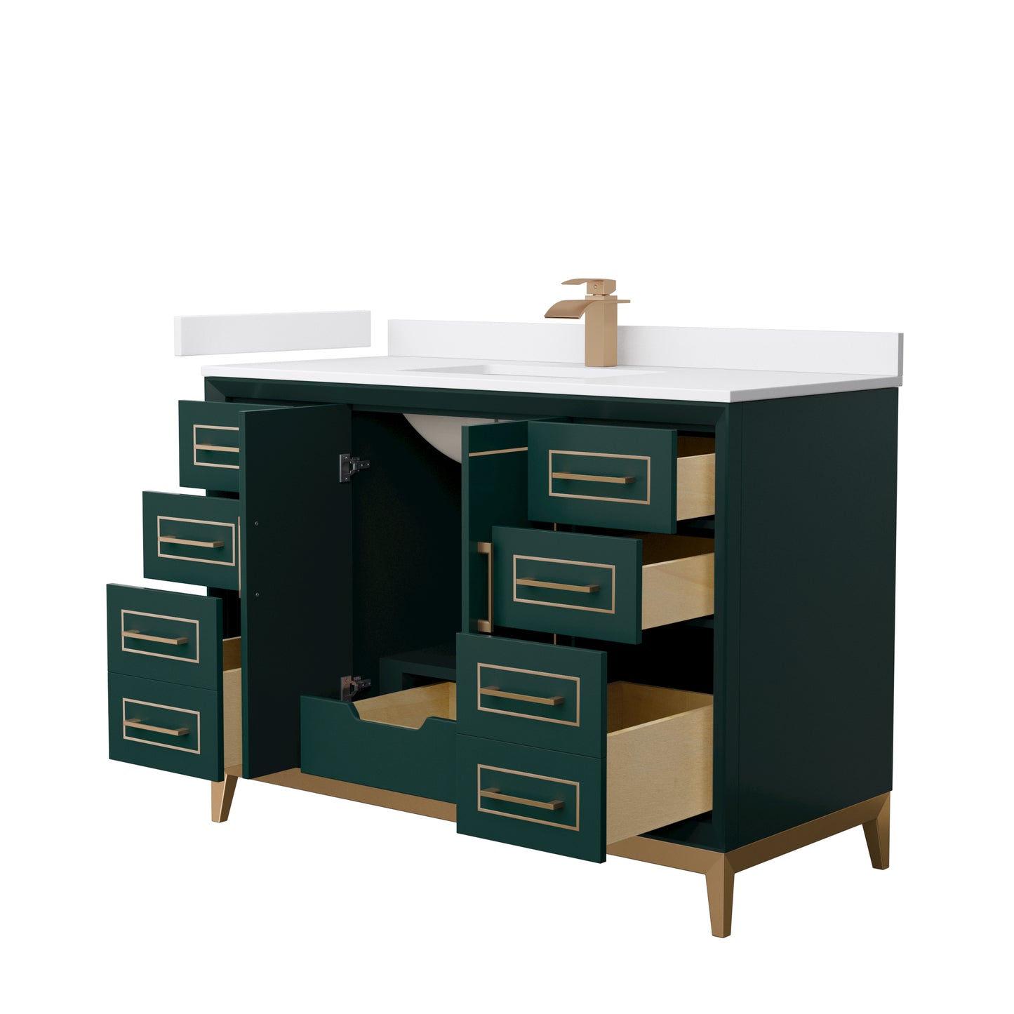 Marlena 48 " Single Vanity in Green, White  Marble Top, Sink, Bronze Trim