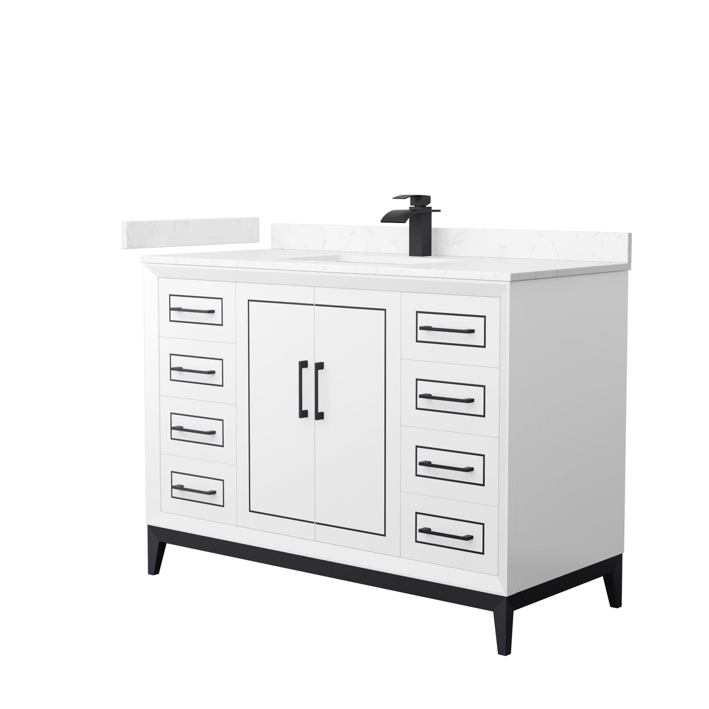 Marlena 48 " Single Vanity in White, Carrara  Marble Top, Sink, Black Trim