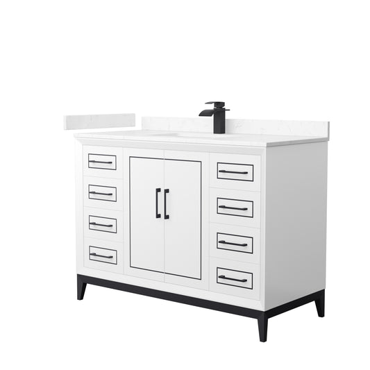 Marlena 48 " Single Vanity in White, Carrara  Marble Top, Sink, Black Trim