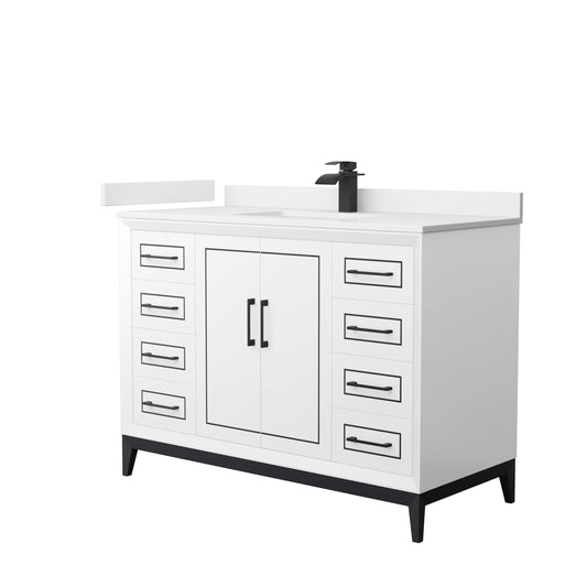 Marlena 48 " Single Vanity in White, White  Marble Top, Sink, Black Trim