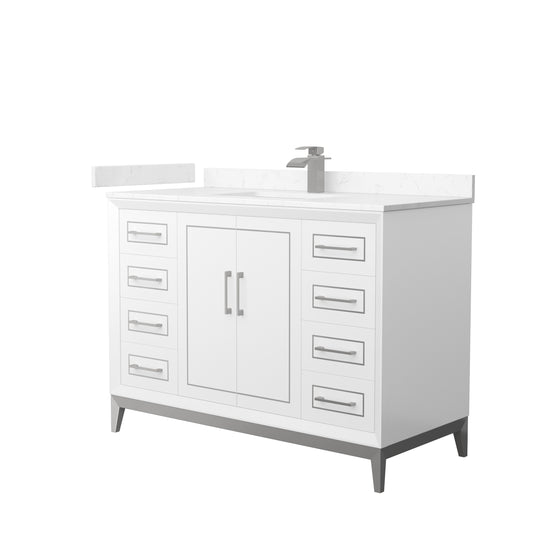 Marlena 48 " Single Vanity in White, Carrara  Marble Top, Sink, Nickel Trim
