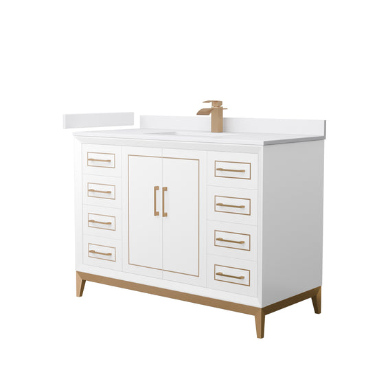 Marlena 48 " Single Vanity in White, White  Marble Top, Sink, Bronze Trim