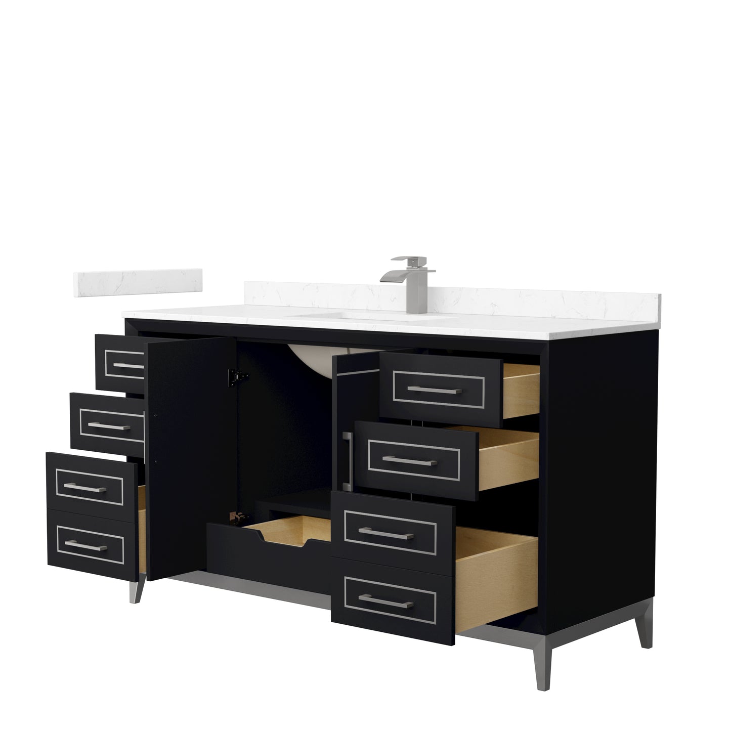 Marlena 60 " Single Vanity in Black, Carrara  Marble Top, Sink, Nickel Trim