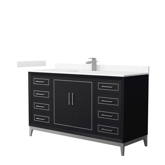 Marlena 60 " Single Vanity in Black, Carrara  Marble Top, Sink, Nickel Trim