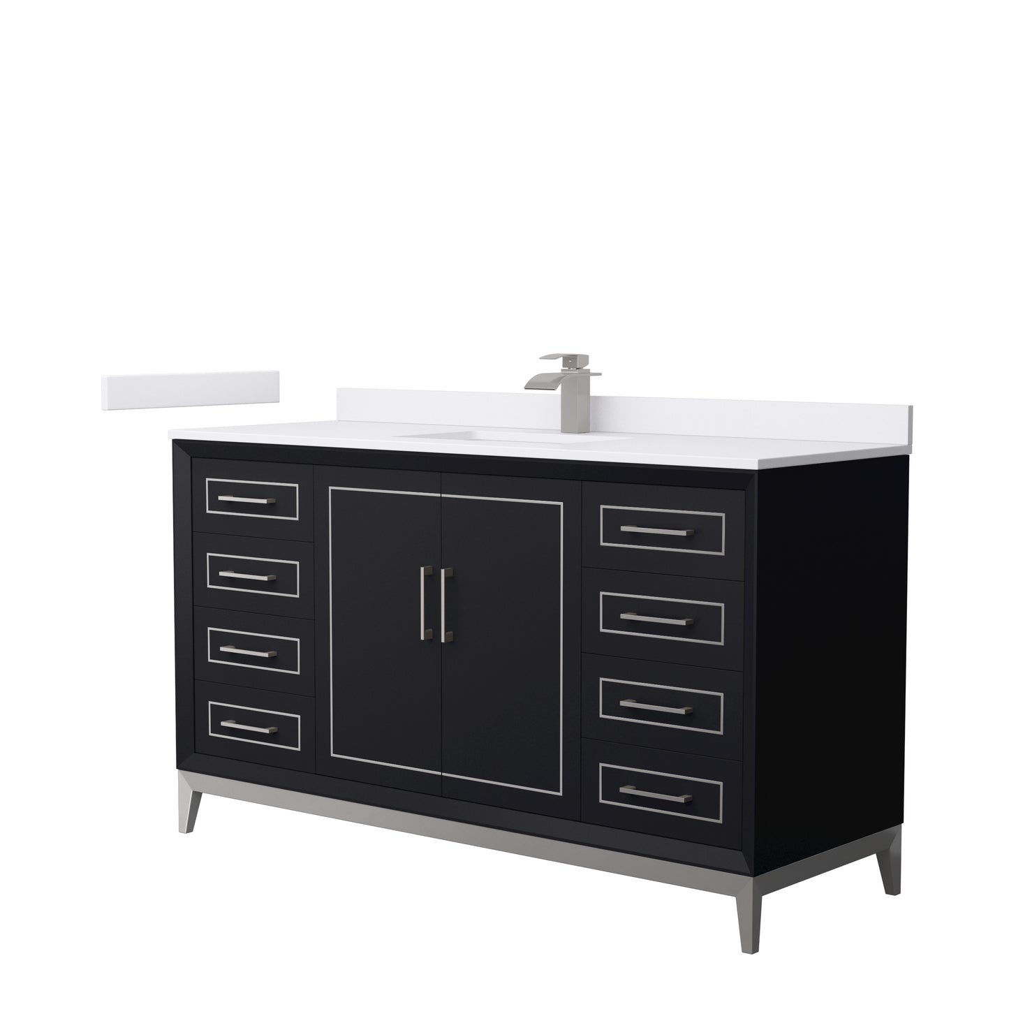 Marlena 60 " Single Vanity in Black, White  Marble Top, Sink, Nickel Trim