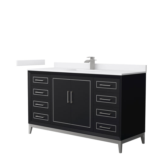 Marlena 60 " Single Vanity in Black, White  Marble Top, Sink, Nickel Trim