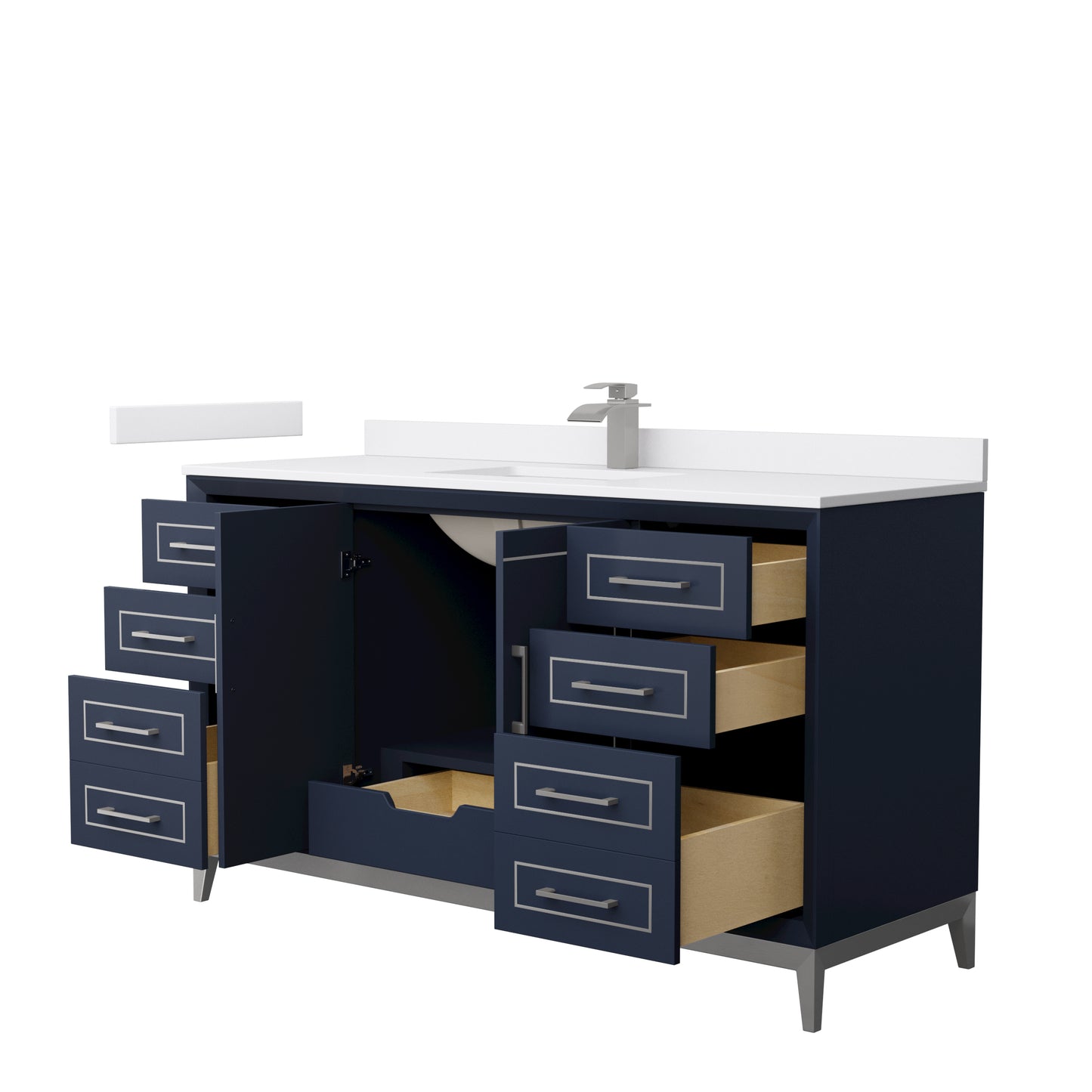 Marlena 60 " Single Vanity in Dark Blue, White  Marble Top, Sink, Nickel Trim