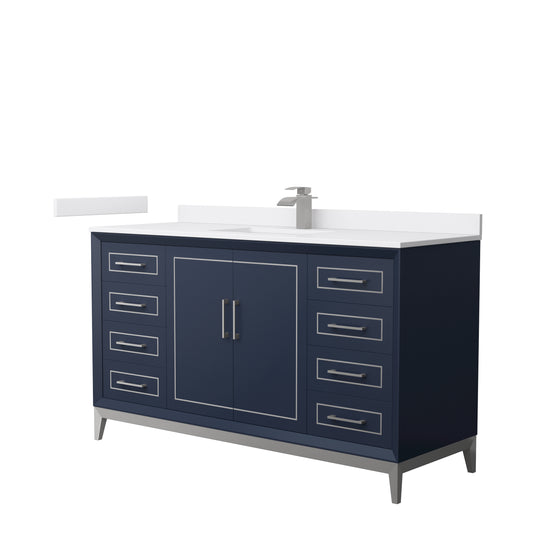 Marlena 60 " Single Vanity in Dark Blue, White  Marble Top, Sink, Nickel Trim