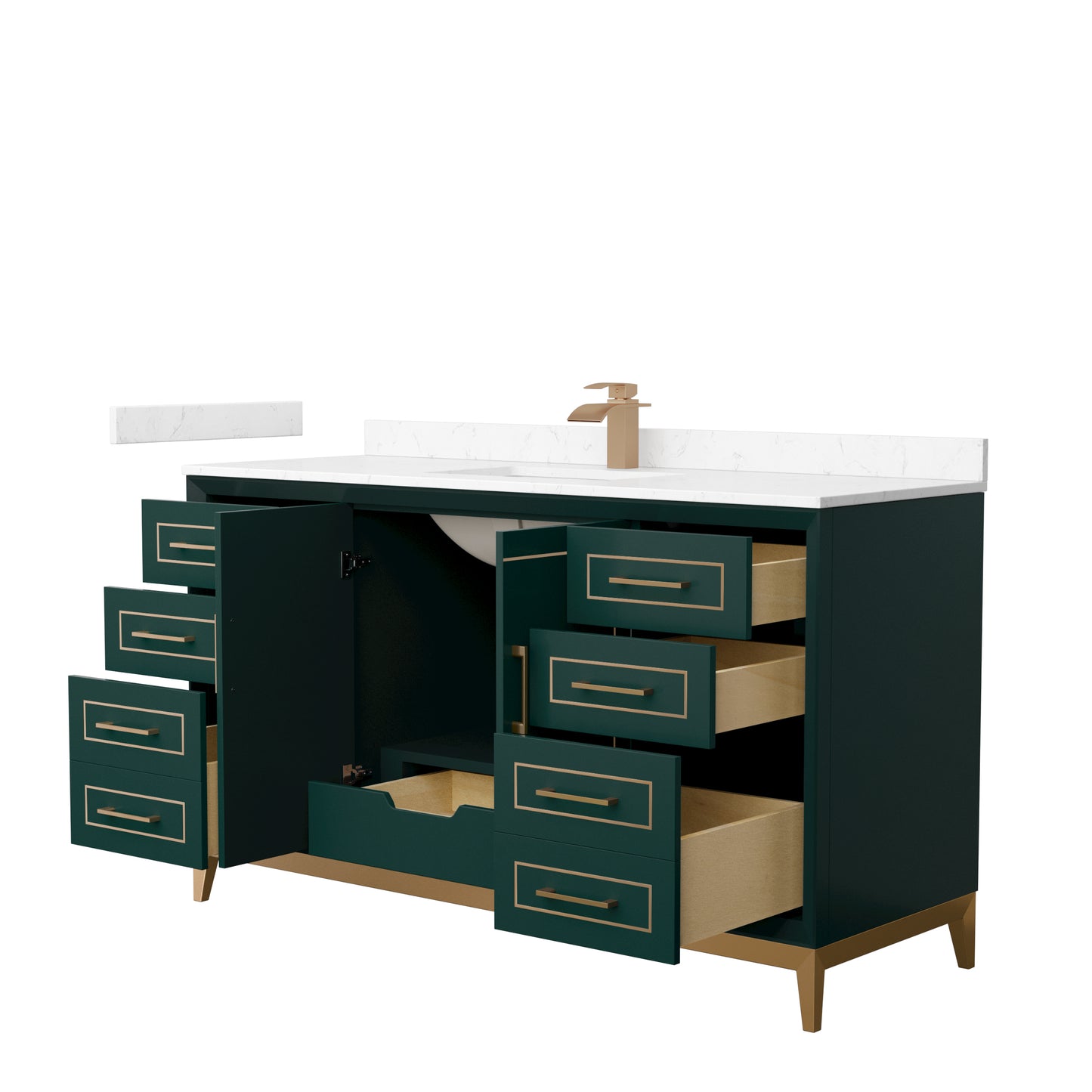Marlena 60 " Single Vanity in Green, Carrara  Marble Top, Sink, Bronze Trim