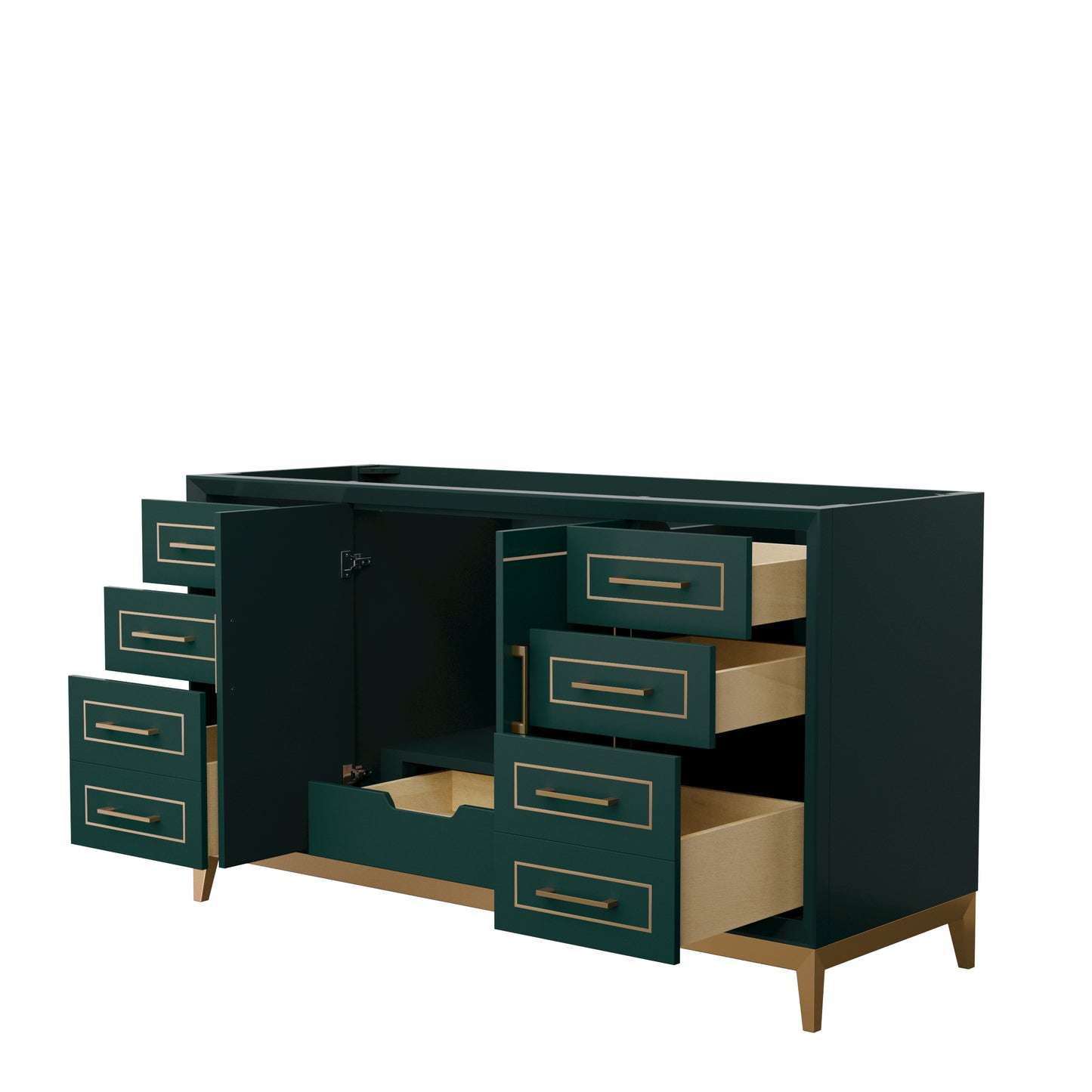 Marlena 60 Inch Single Vanity in Green, No Top, No Sink, Satin Bronze Trim