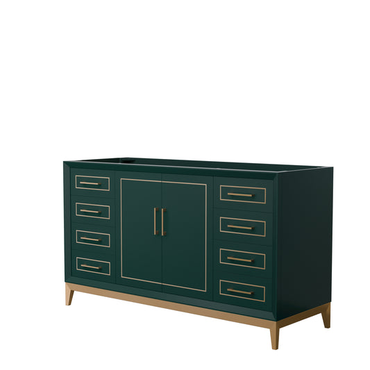 Marlena 60 Inch Single Vanity in Green, No Top, No Sink, Satin Bronze Trim