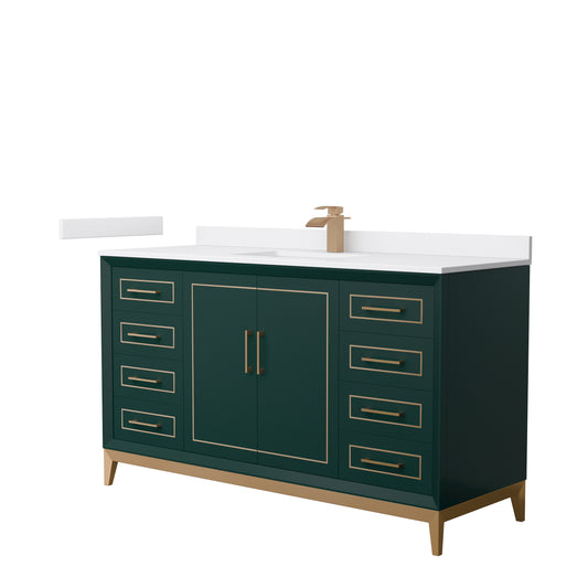 Marlena 60 " Single Vanity in Green, White  Marble Top, Sink, Bronze Trim