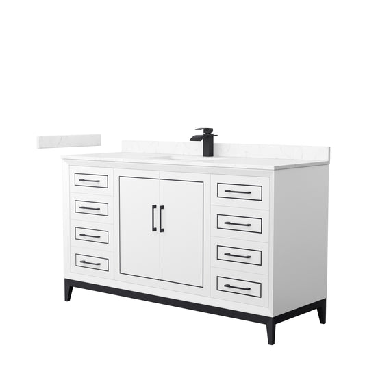 Marlena 60 " Single Vanity in White, Carrara  Marble Top, Sink, Black Trim