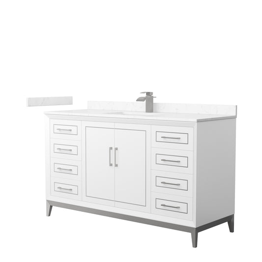 Marlena 60 " Single Vanity in White, Carrara  Marble Top, Sink, Nickel Trim