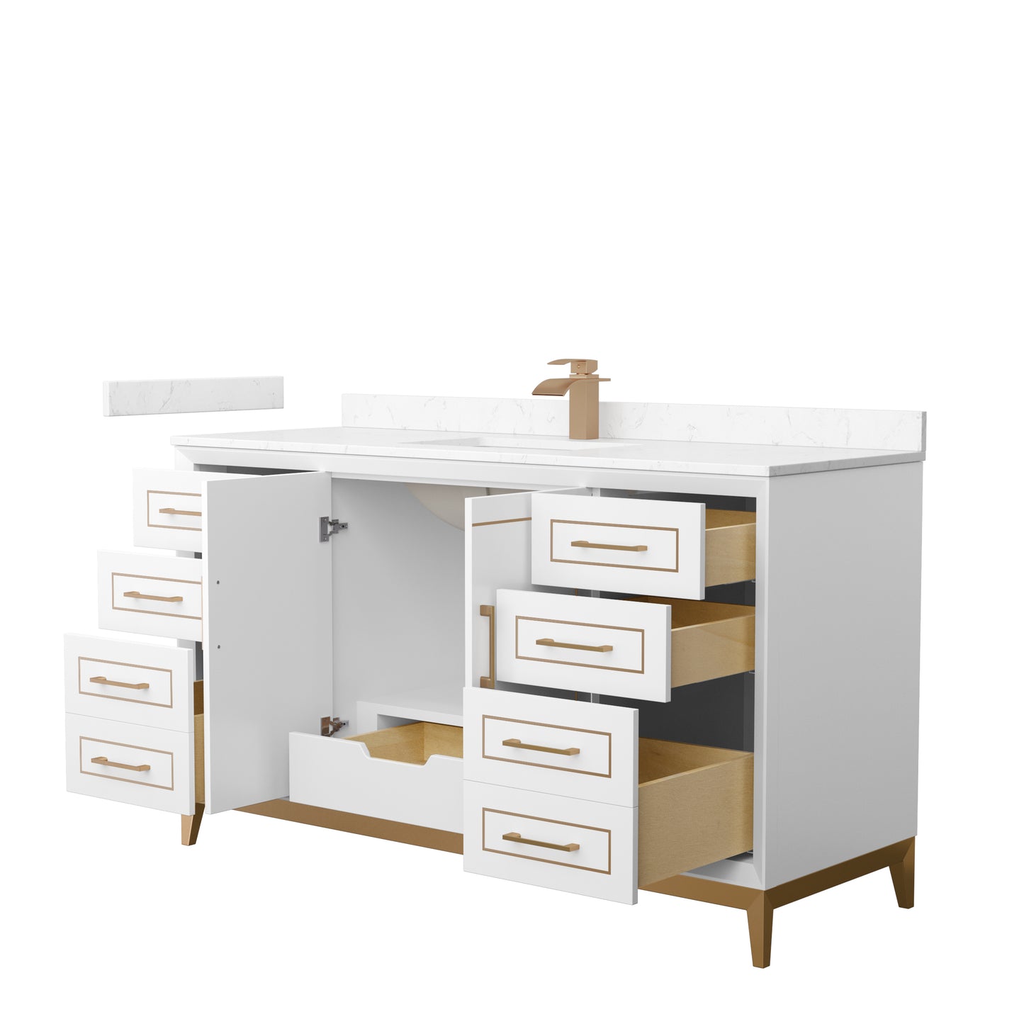 Marlena 60 " Single Vanity in White, Carrara  Marble Top, Sink, Bronze Trim