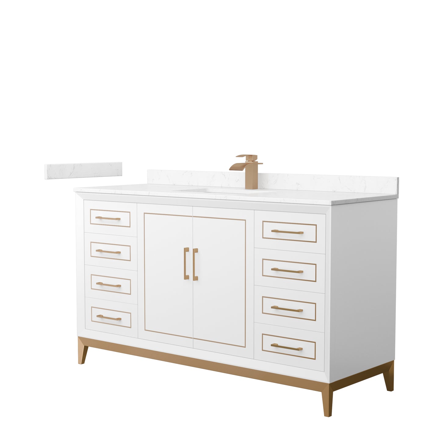 Marlena 60 " Single Vanity in White, Carrara  Marble Top, Sink, Bronze Trim