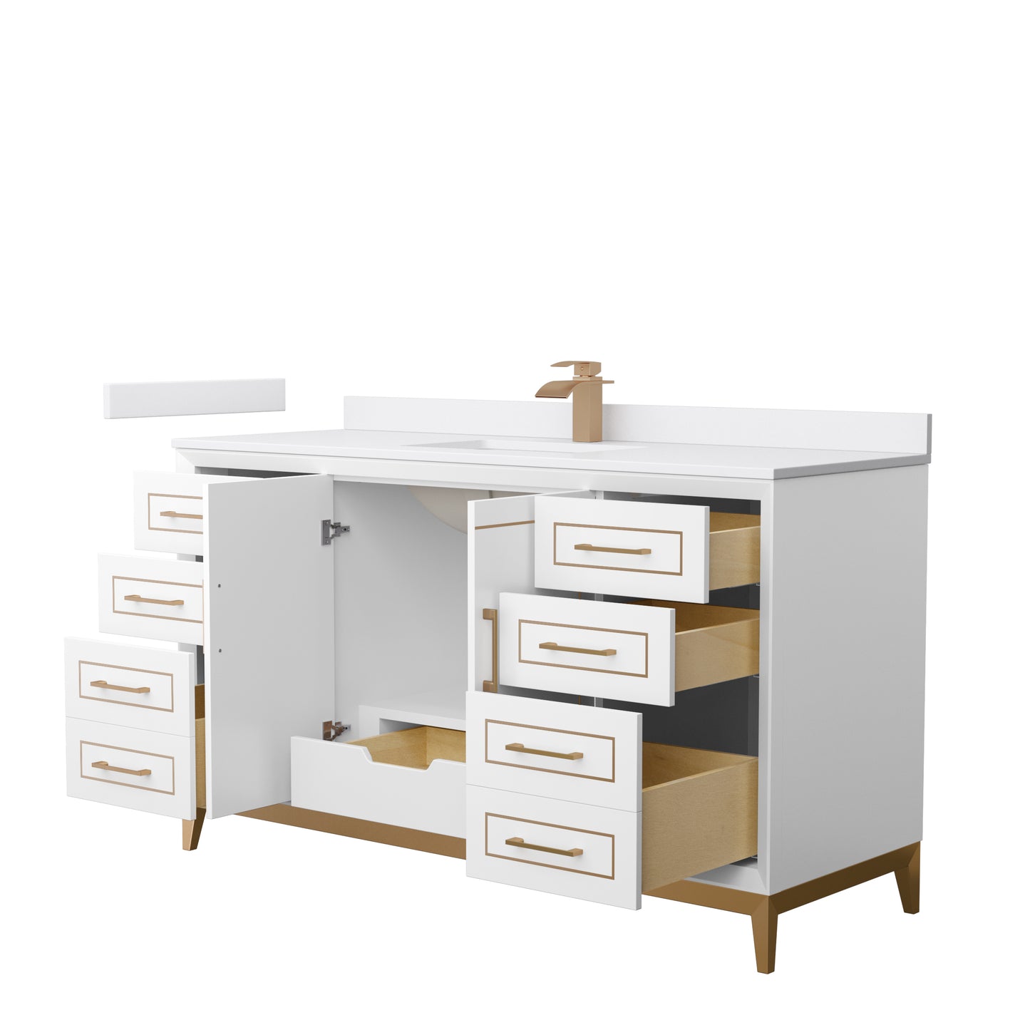Marlena 60 " Single Vanity in White, White  Marble Top, Sink, Bronze Trim