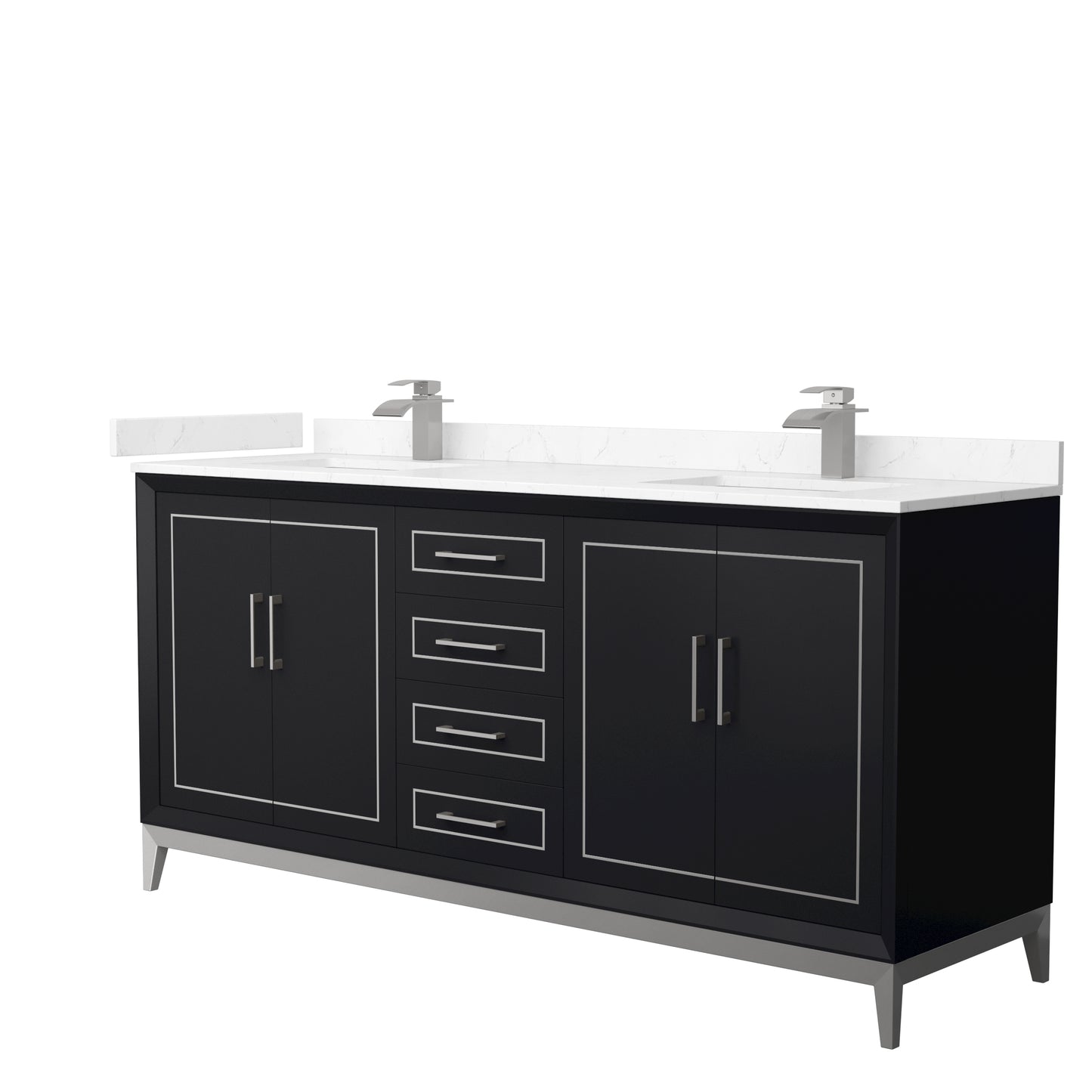 Marlena 72 " Double Vanity in Black, Carrara  Marble Top, Sinks, Nickel Trim