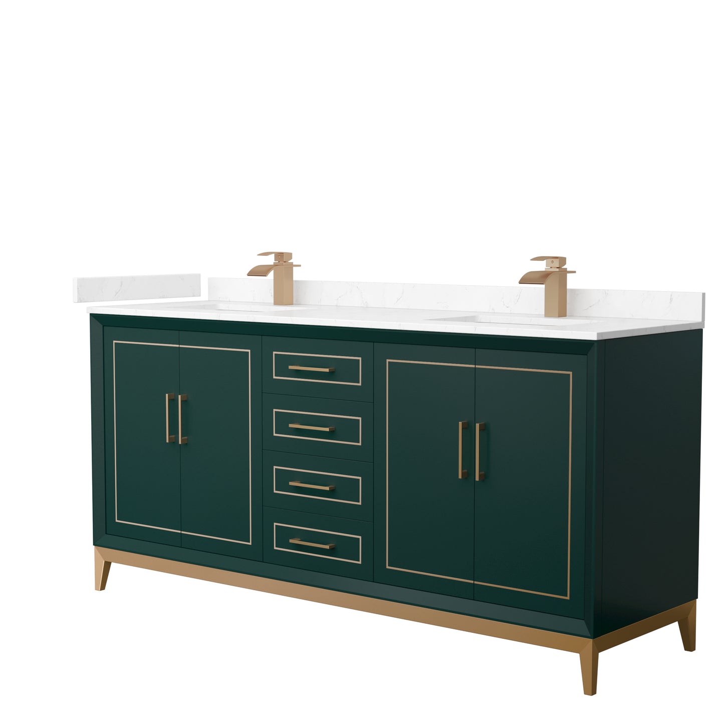 Marlena 72 " Double Vanity in Green, Carrara  Marble Top, Sinks, Bronze Trim
