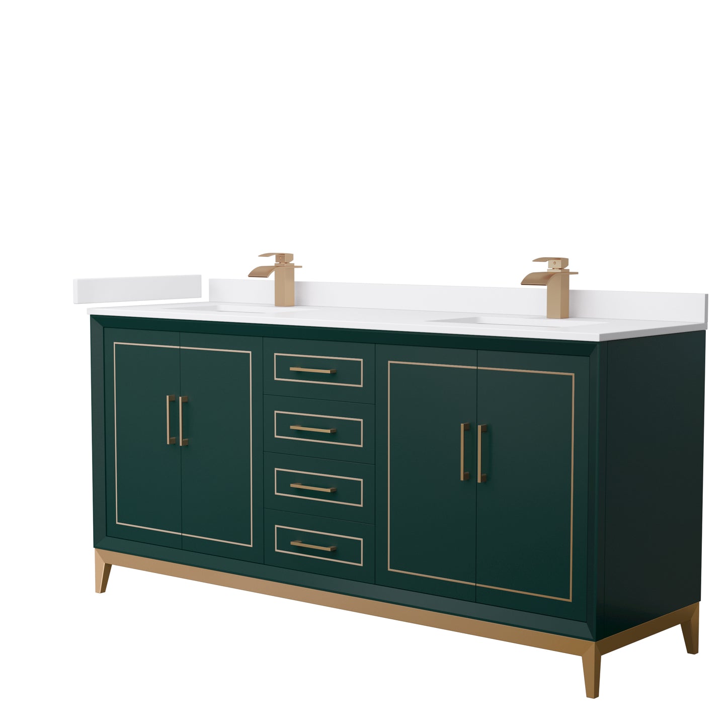 Marlena 72 " Double Vanity in Green, White  Marble Top, Sinks, Bronze Trim