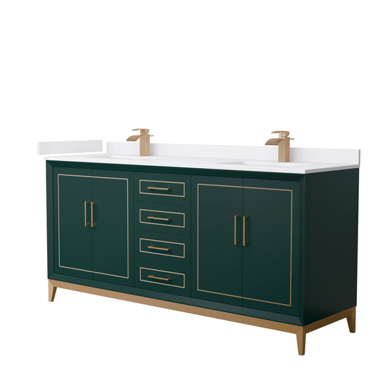 Marlena 72 " Double Vanity in Green, White  Marble Top, Sinks, Bronze Trim