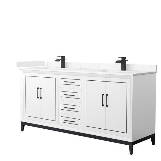 Marlena 72 " Double Vanity in White, Carrara  Marble Top, Sinks, Black Trim