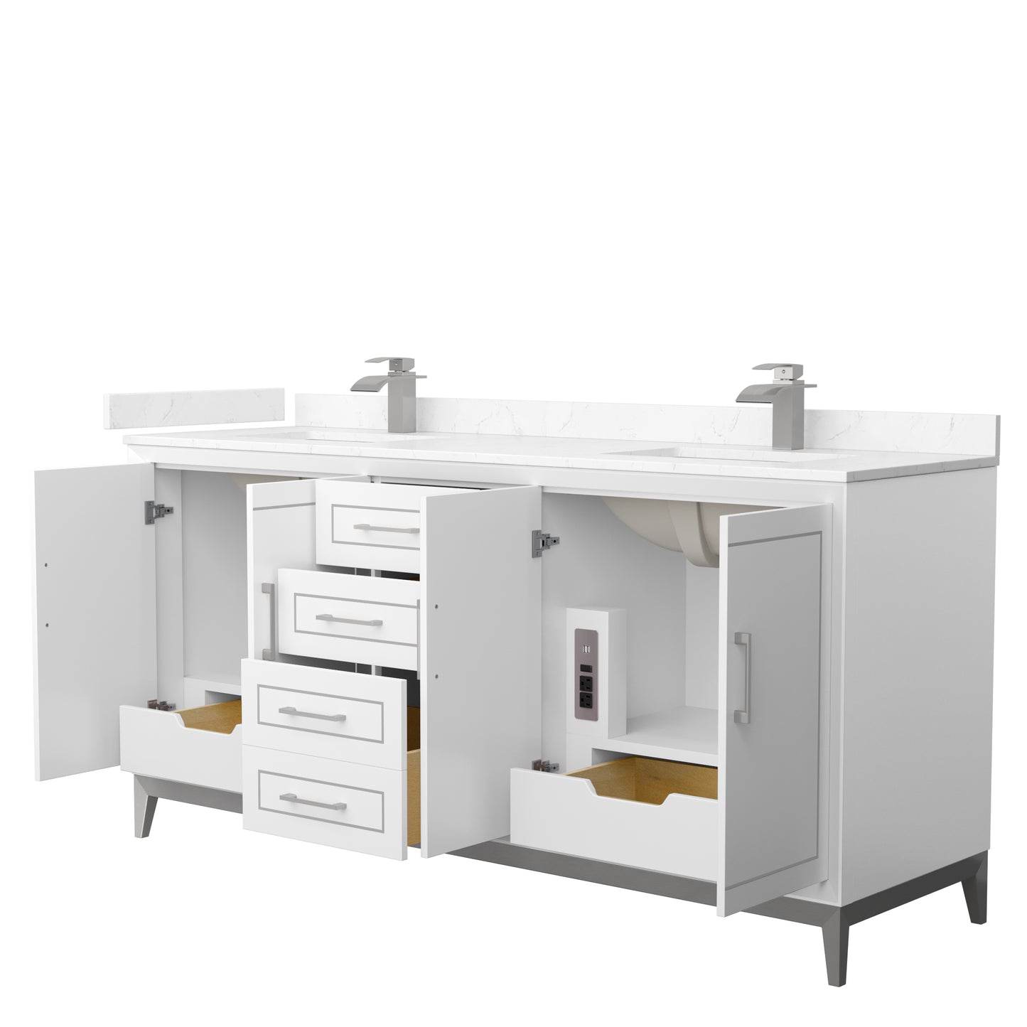 Marlena 72 " Double Vanity in White, Carrara  Marble Top, Sinks, Nickel Trim