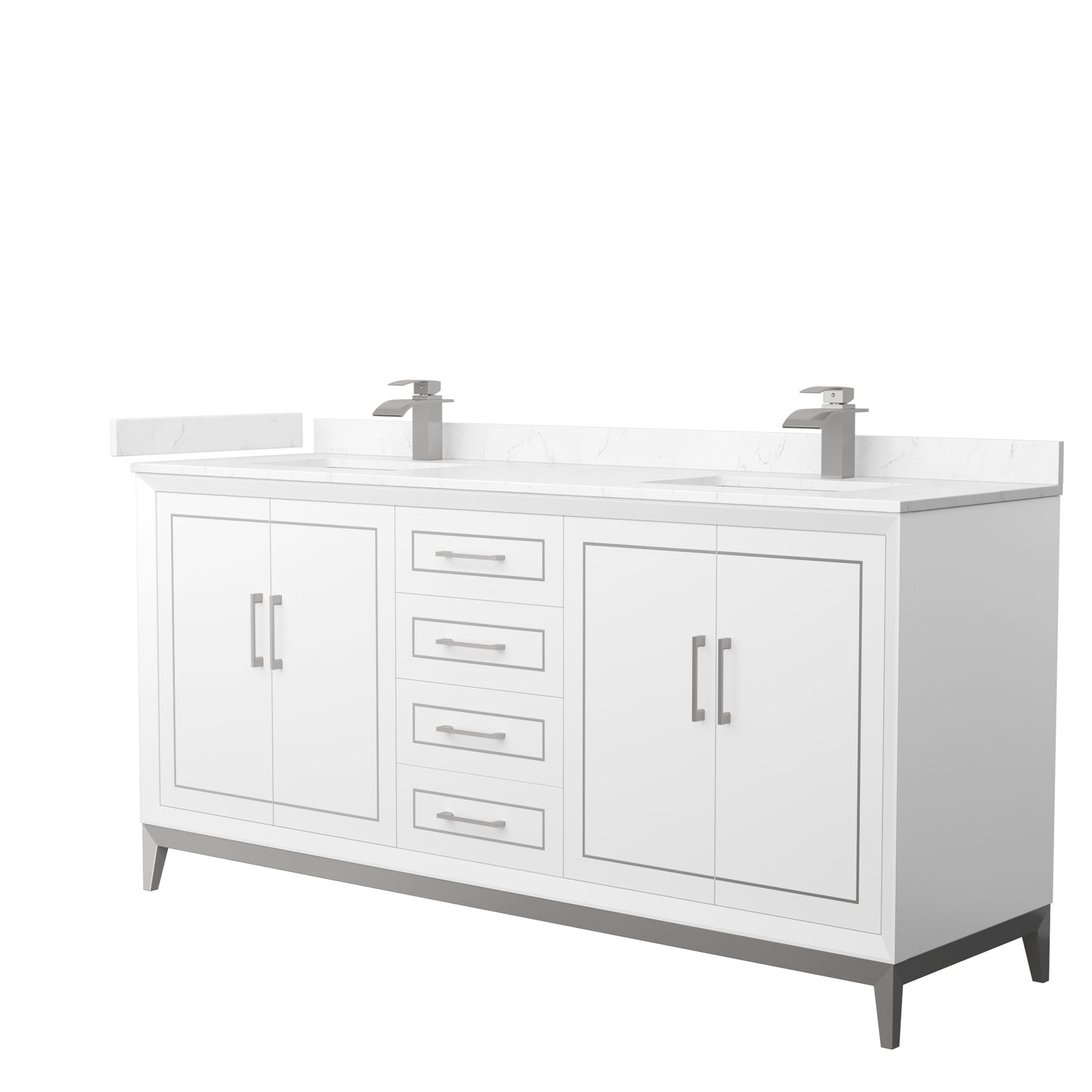 Marlena 72 " Double Vanity in White, Carrara  Marble Top, Sinks, Nickel Trim