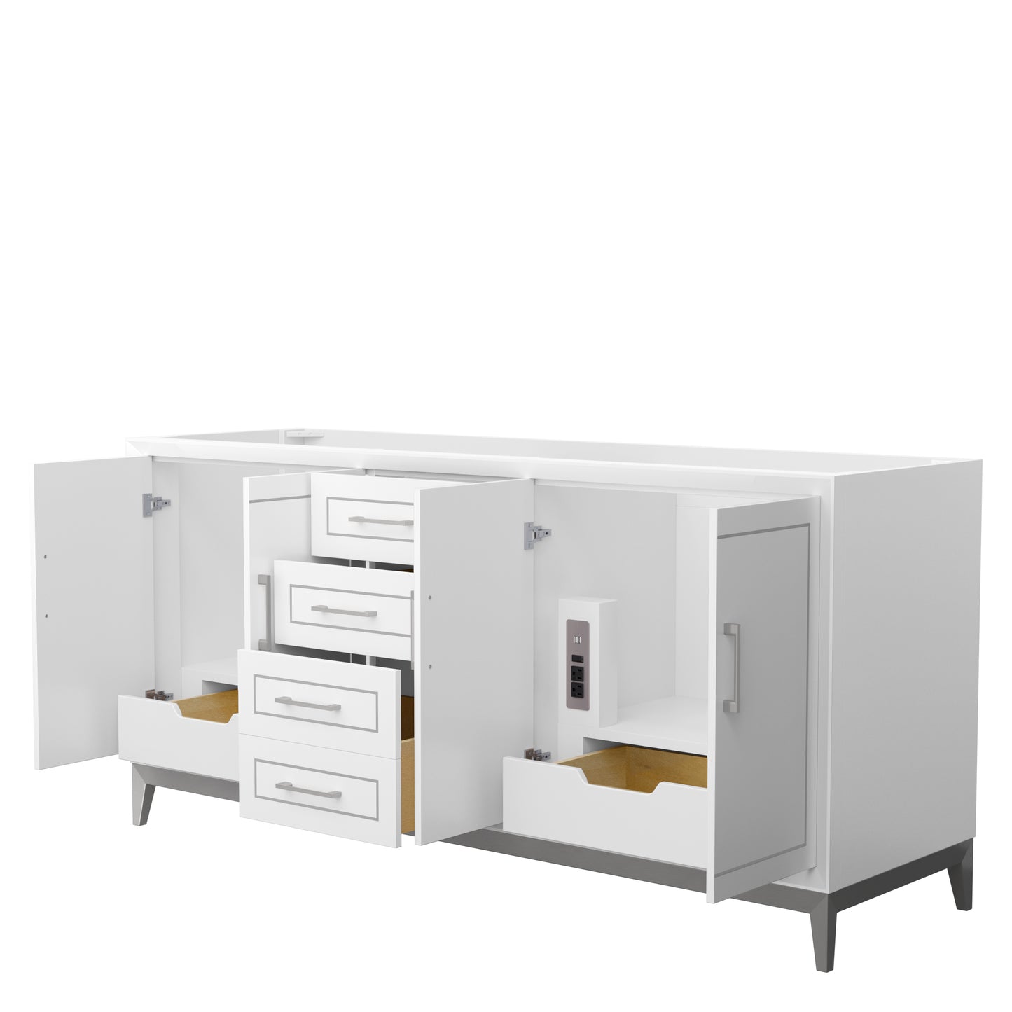 Marlena 72 Inch Double Vanity in White, No Top, No Sink, Brushed Nickel Trim