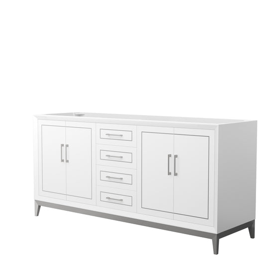 Marlena 72 Inch Double Vanity in White, No Top, No Sink, Brushed Nickel Trim