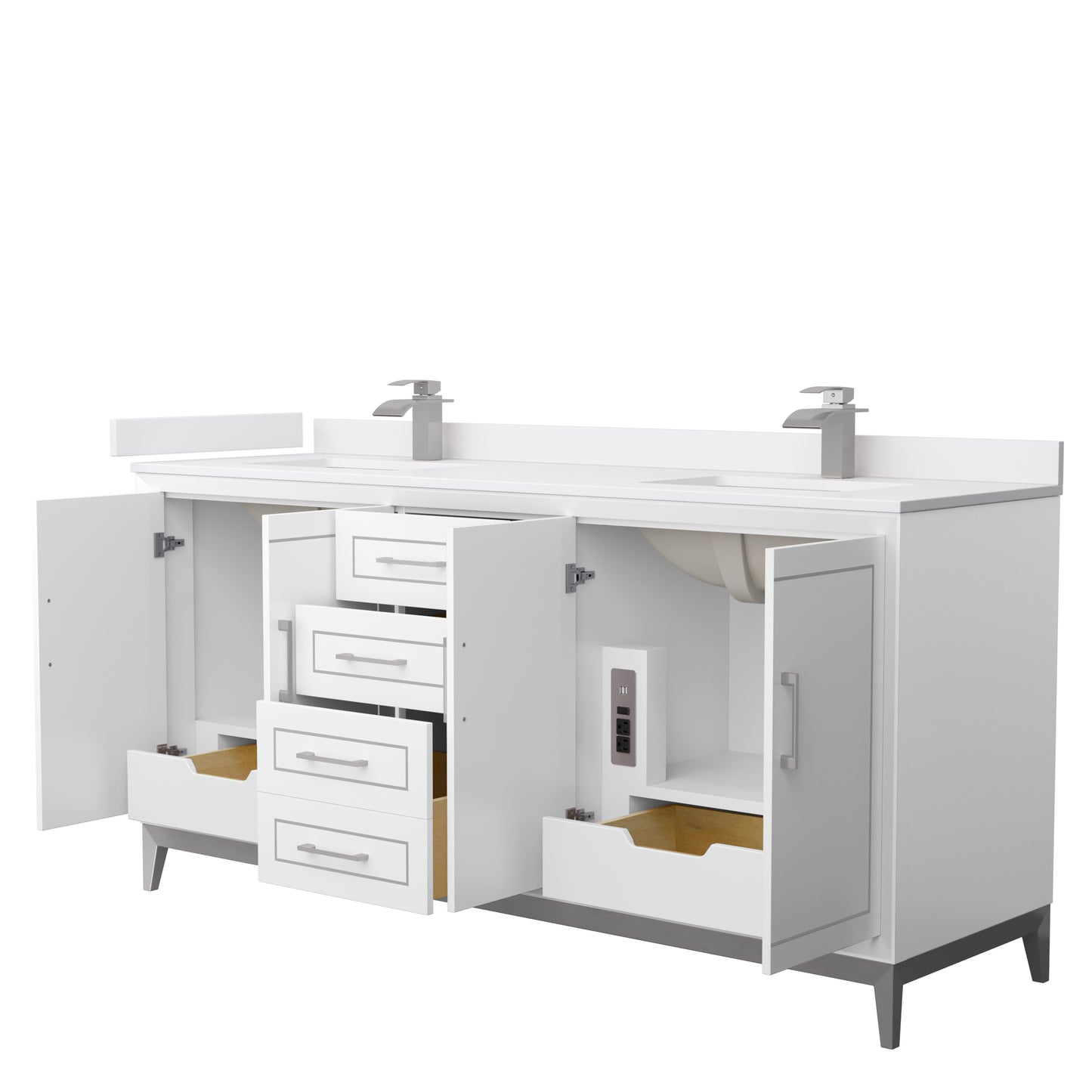 Marlena 72 " Double Vanity in White, White  Marble Top, Sinks, Nickel Trim