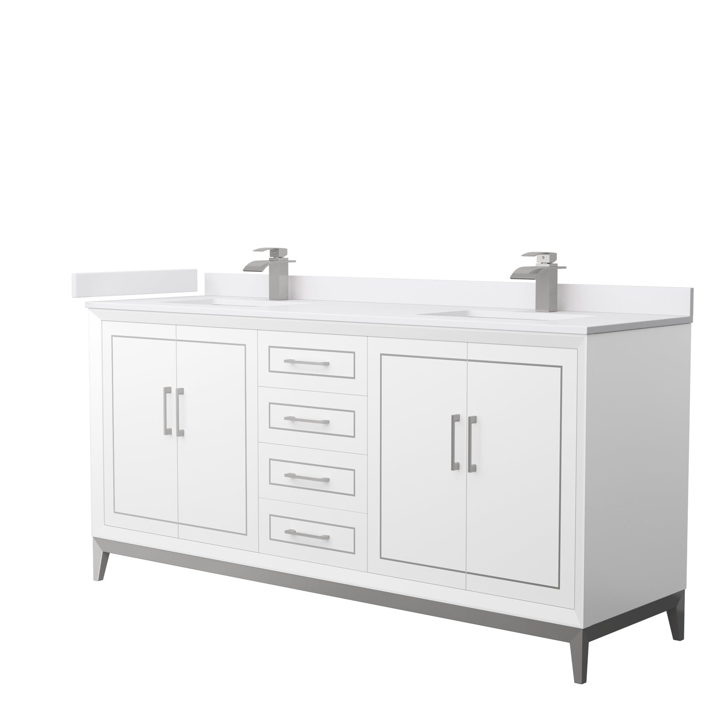 Marlena 72 " Double Vanity in White, White  Marble Top, Sinks, Nickel Trim