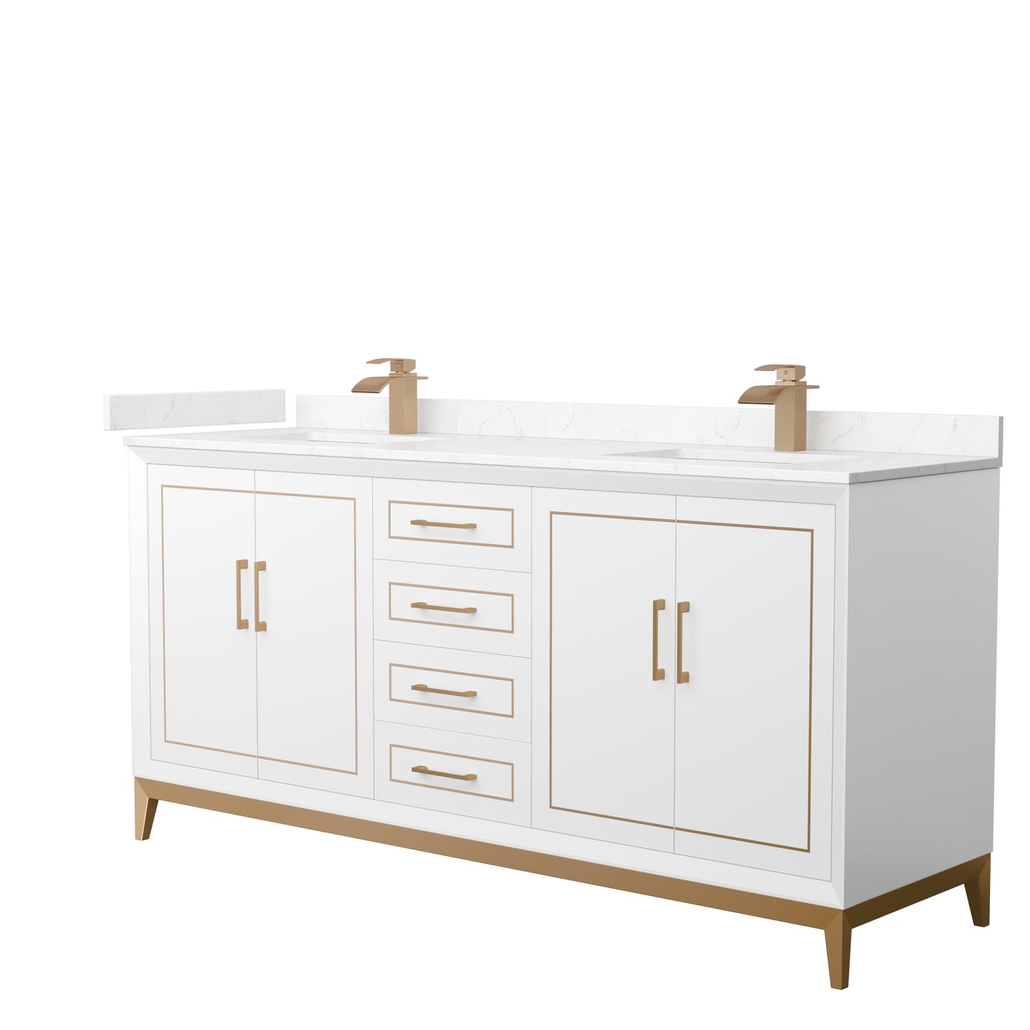 Marlena 72 " Double Vanity in White, Carrara  Marble Top, Sinks, Bronze Trim