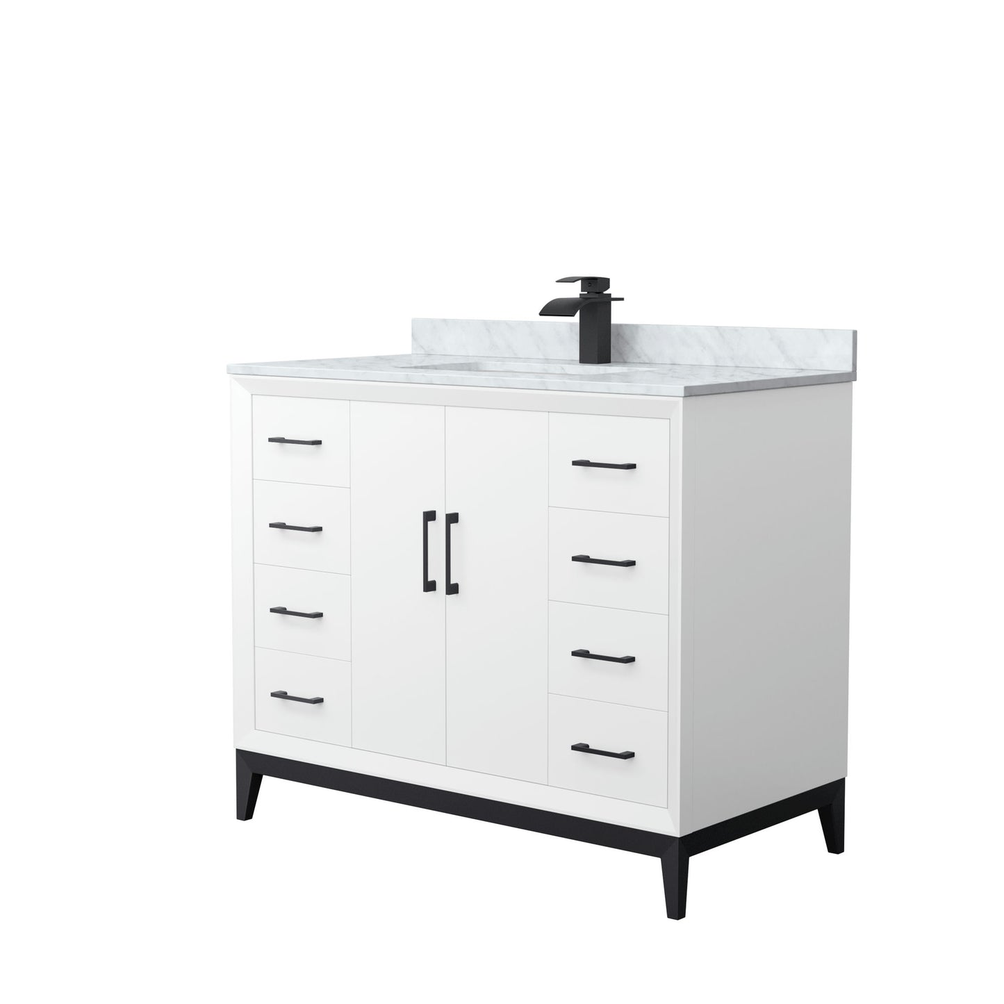 Amici 42 Inch Single Bathroom Vanity, Carrara Marble Countertop, Black Trim