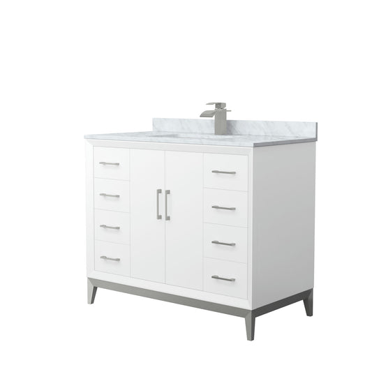 Amici 42 Inch Bathroom Vanity, Carrara Marble Countertop, Brushed Nickel Trim