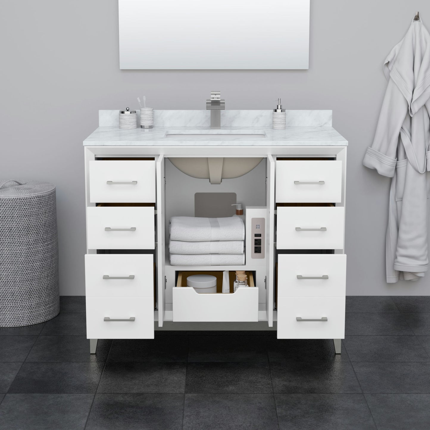 Amici 42 Inch Single Bathroom Vanity in White, No Sink, Brushed Nickel Trim